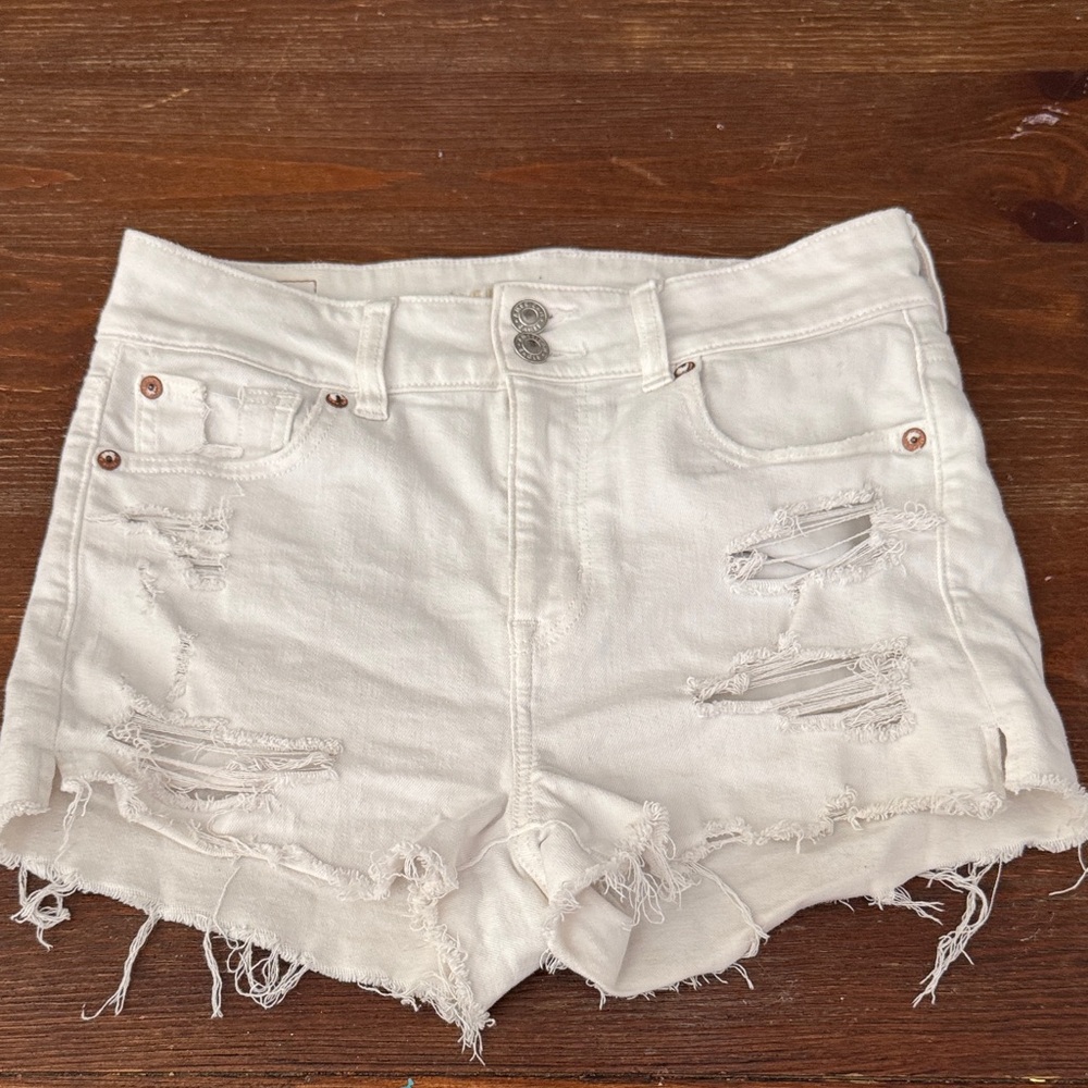 American Eagle Outfitters White Distressed High-Rise Jean Shorts
